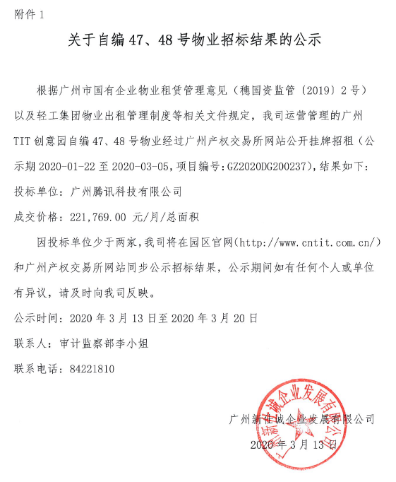 关于自编47、48号物业招标结果公示的通知